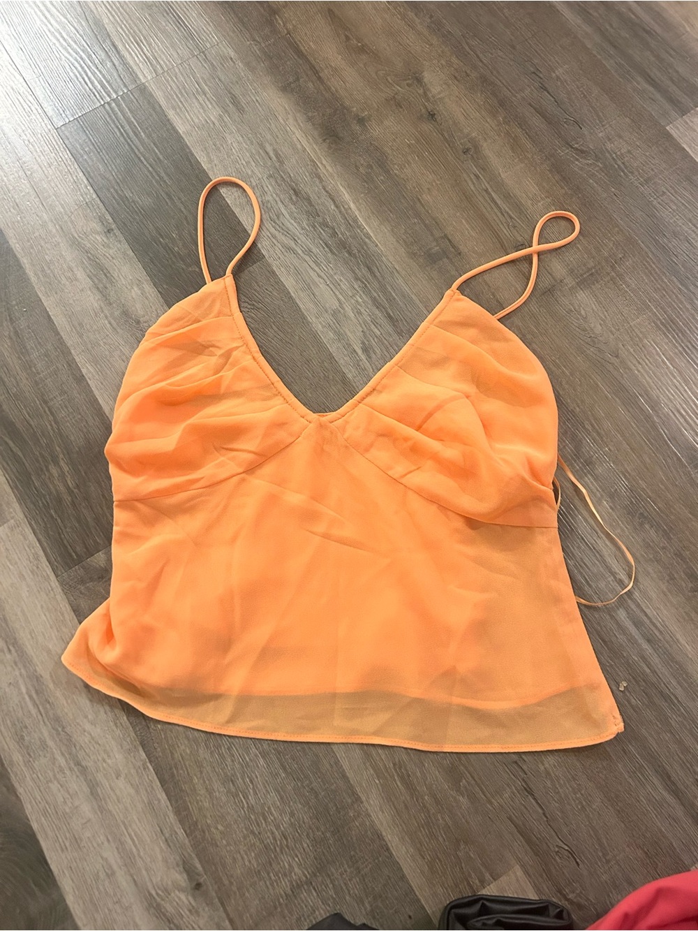 Sheer V-Neck Spaghetti-Strap Tank Top - Orange